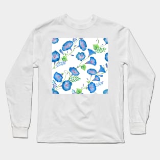 Morning Glory watercolor flowers ornament. Spring blue romantic flowers seamless pattern Long Sleeve T-Shirt